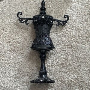 Elegant Black Mannequin Jewelry Stand featuring Roses and Rhinestones